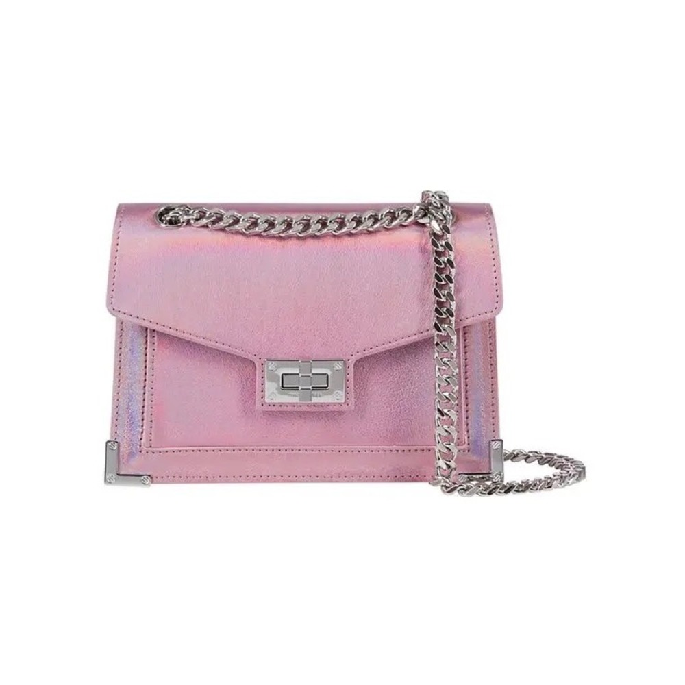 The Kooples Emily Iridescent Leather Chain Bag Pink Small MSRP $595